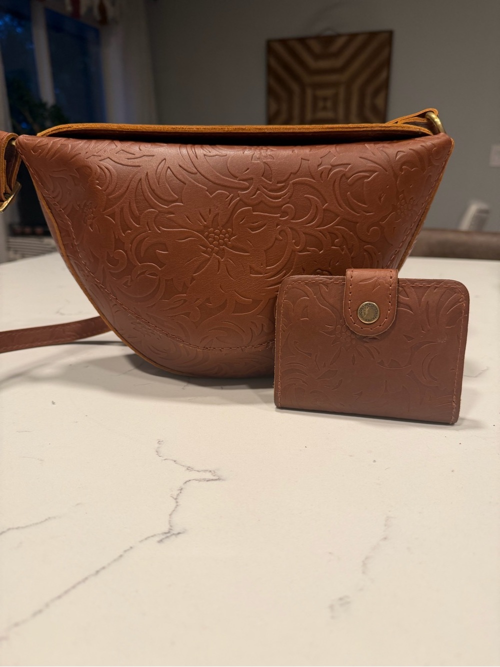 PLG Medium Koala in Meadow Embossed Floral Saddle Crossbody Bag matching wallet
